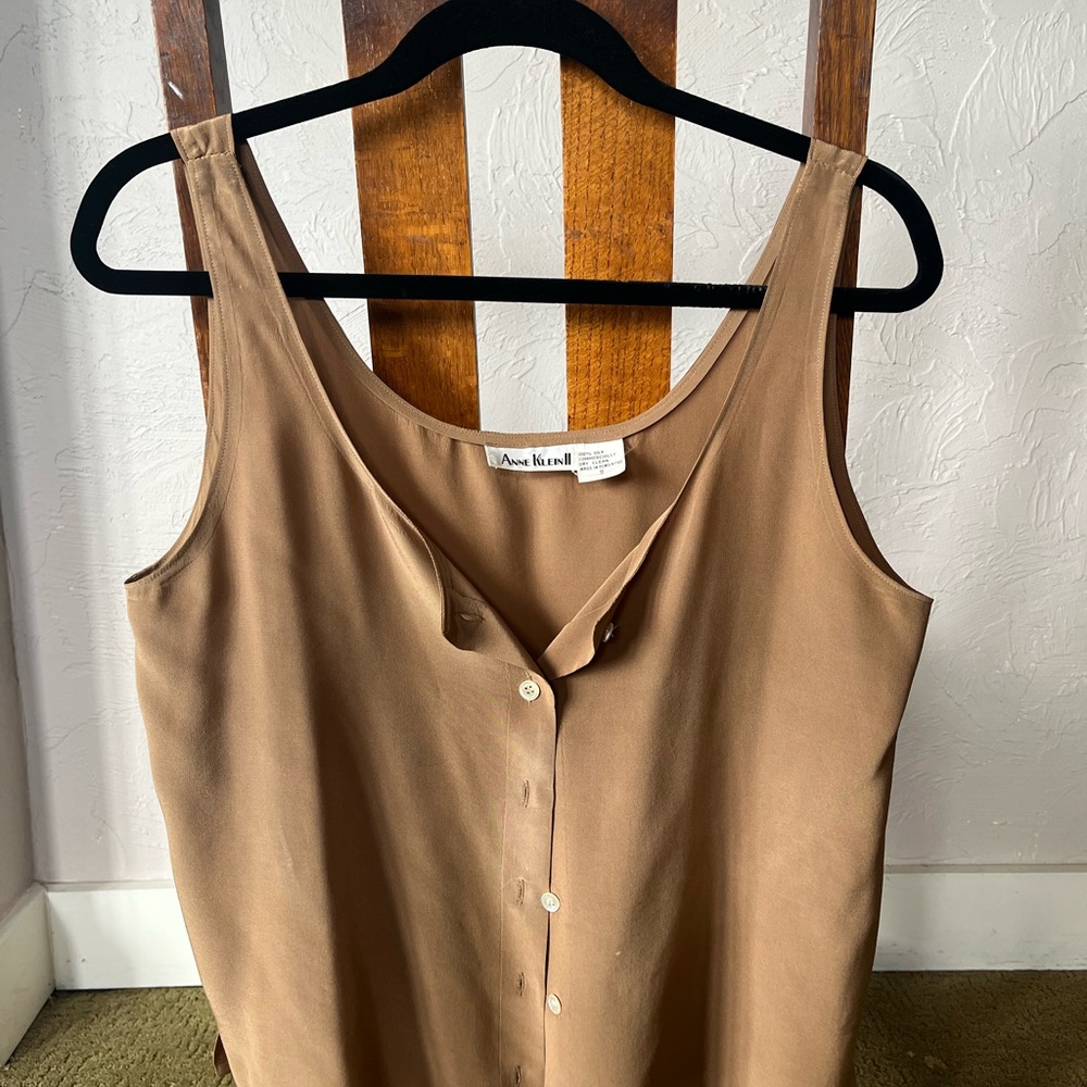 Anne Klein Light Brown Sleeveless silk Top